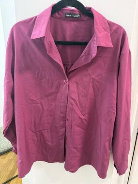 SHEIN Magenta Long-Sleeve Button-Up Shirt